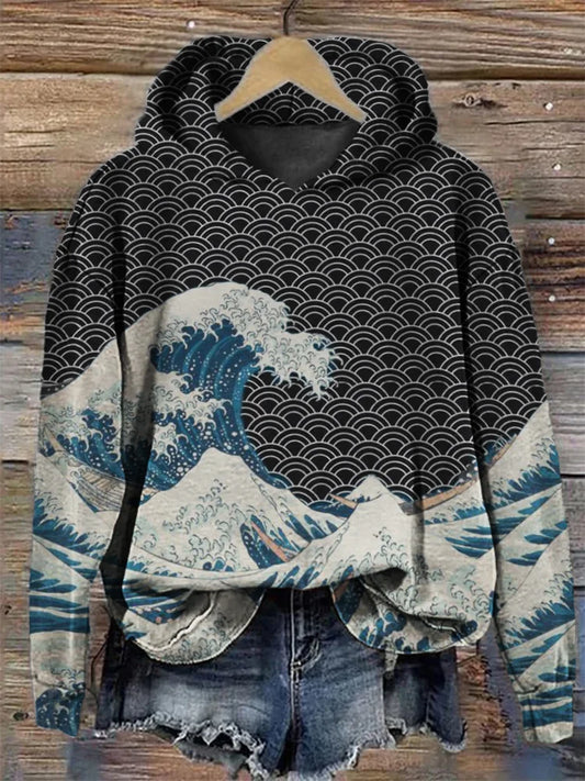 Inspirowana japońską sztuką bluza z kapturem The Great Wave Off Kanagawa