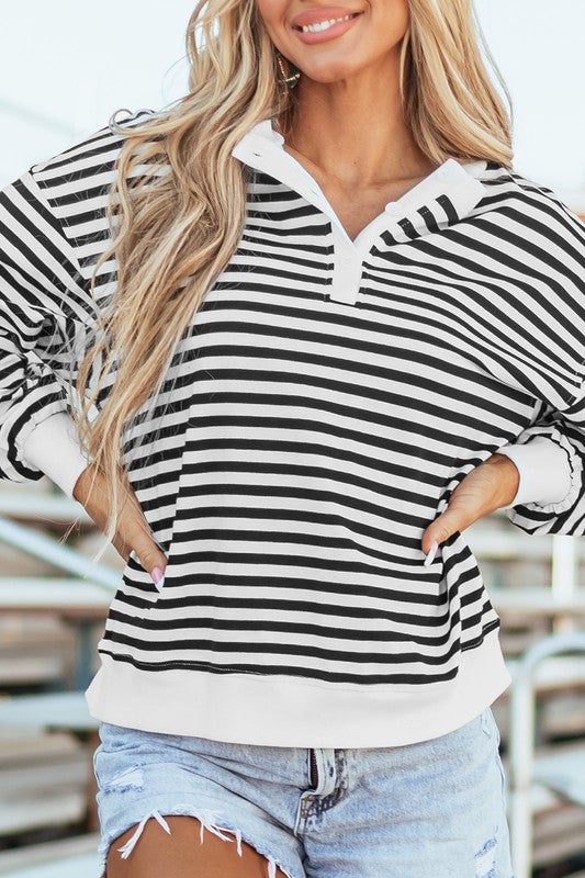 Mia® | Bluza oversize w paski z okrągłym dekoltem i wzorem z blokami kolorów
