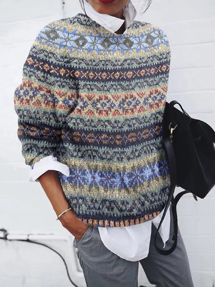 Melania® | Sweter w geometryczny wzór w stylu vintage