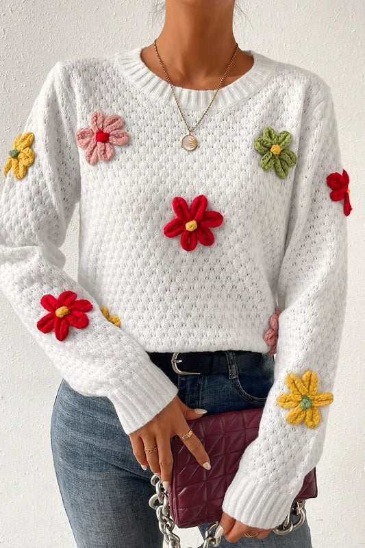 Mia® | Sweter z szydełkowanym kwiatowym dekoltem