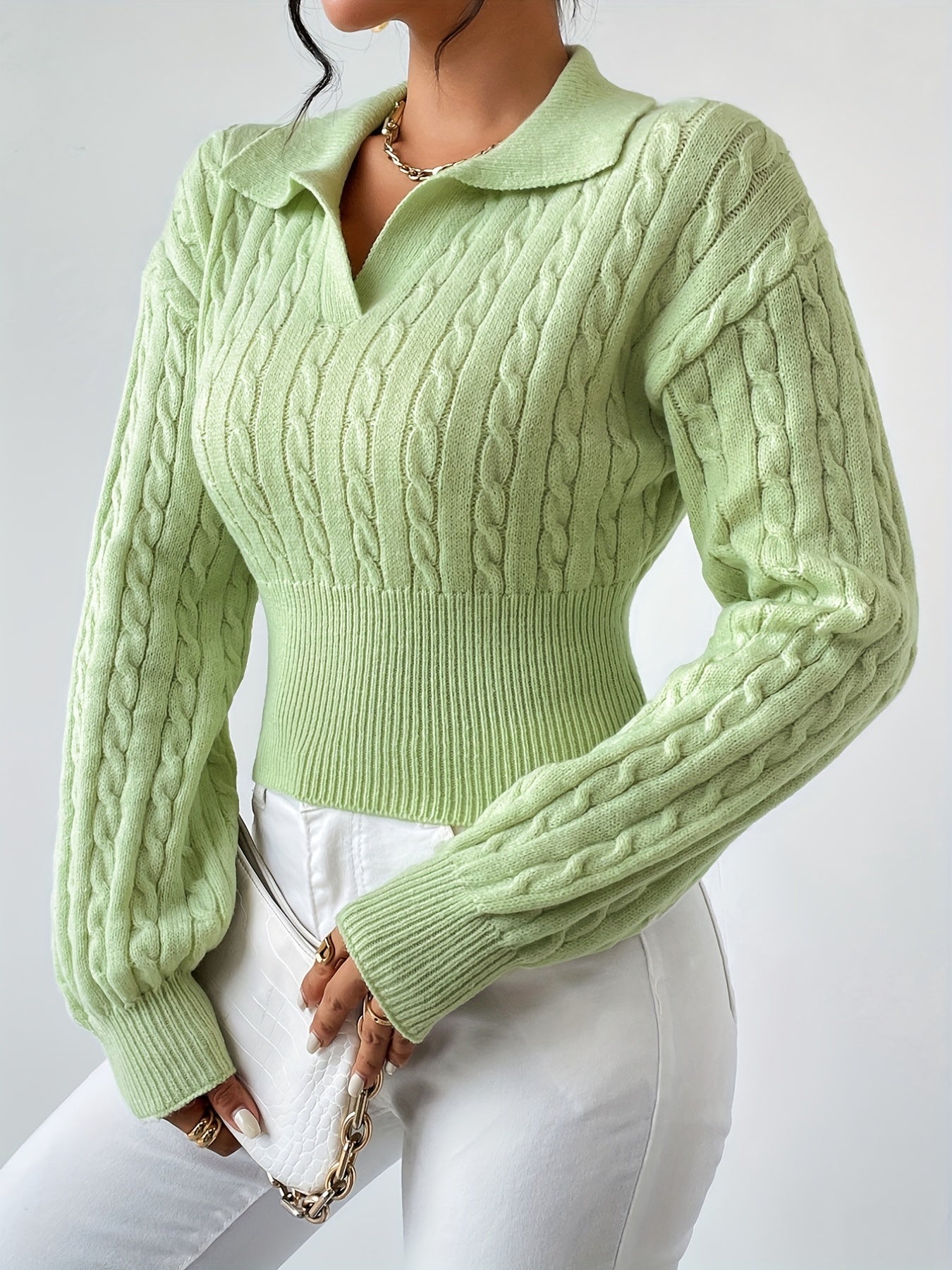 Adelina® | Skręcany, strukturalny sweter z dzianiny, z dekoltem w kształcie litery V