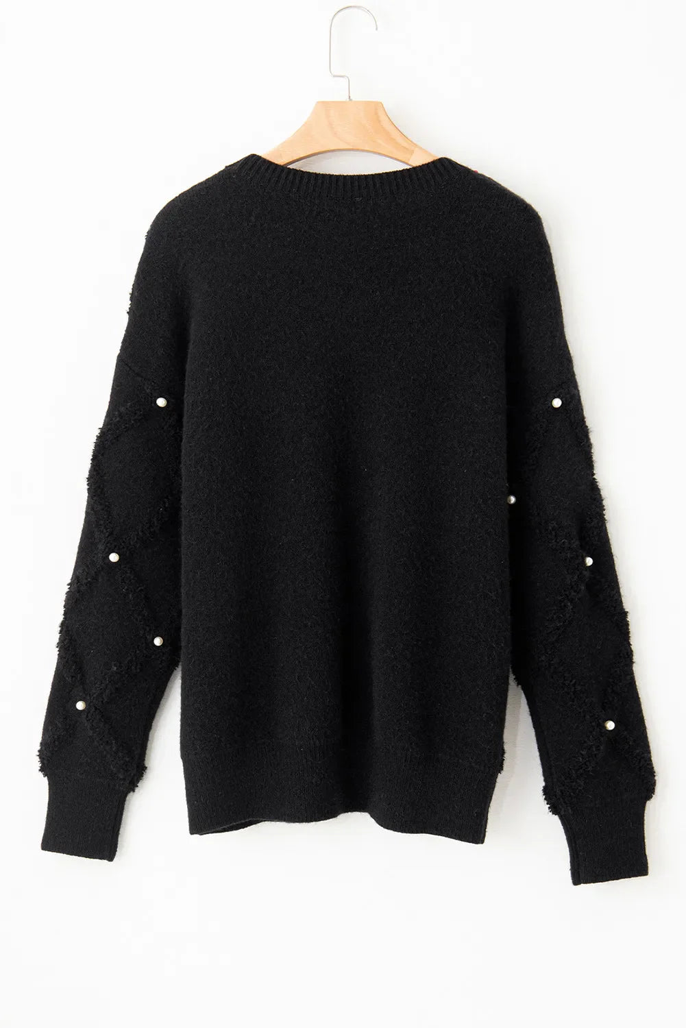 Adina® | Sweter z długim rękawem i okrągłym dekoltem z perłowymi detalami