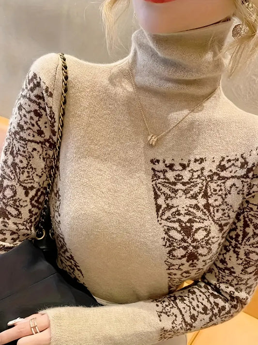 Melisa® | Sweter z golfem w graficzny wzór, elegancki sweter z długim rękawem