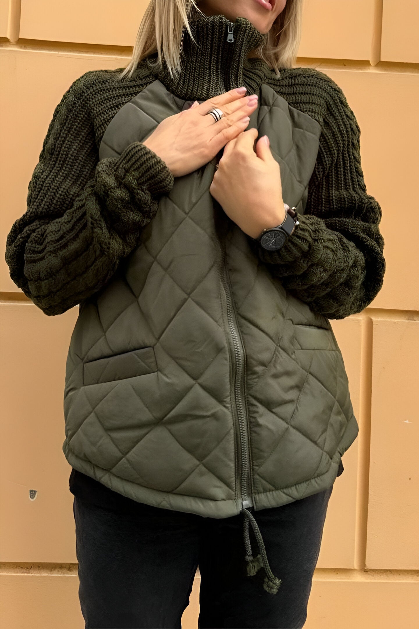 Miriam® | Dzianinowa, patchworkowa kurtka zapinana na zamek