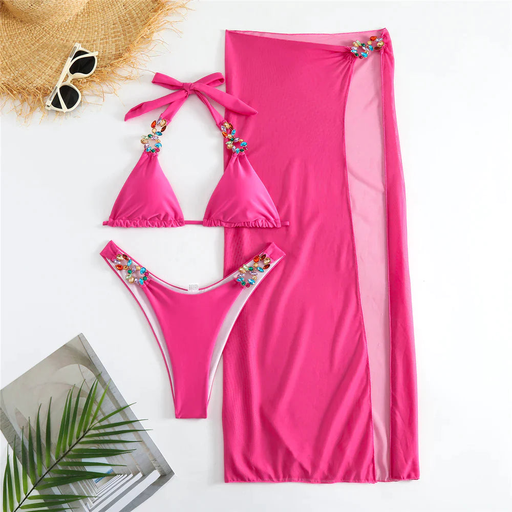 Marylin | Diamond Jewels with Skirt Halter Bikini