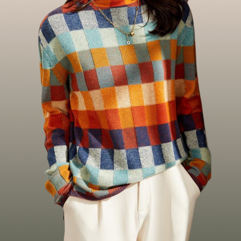 Agustina® | Patchworkowy sweter z golfem dla kobiet