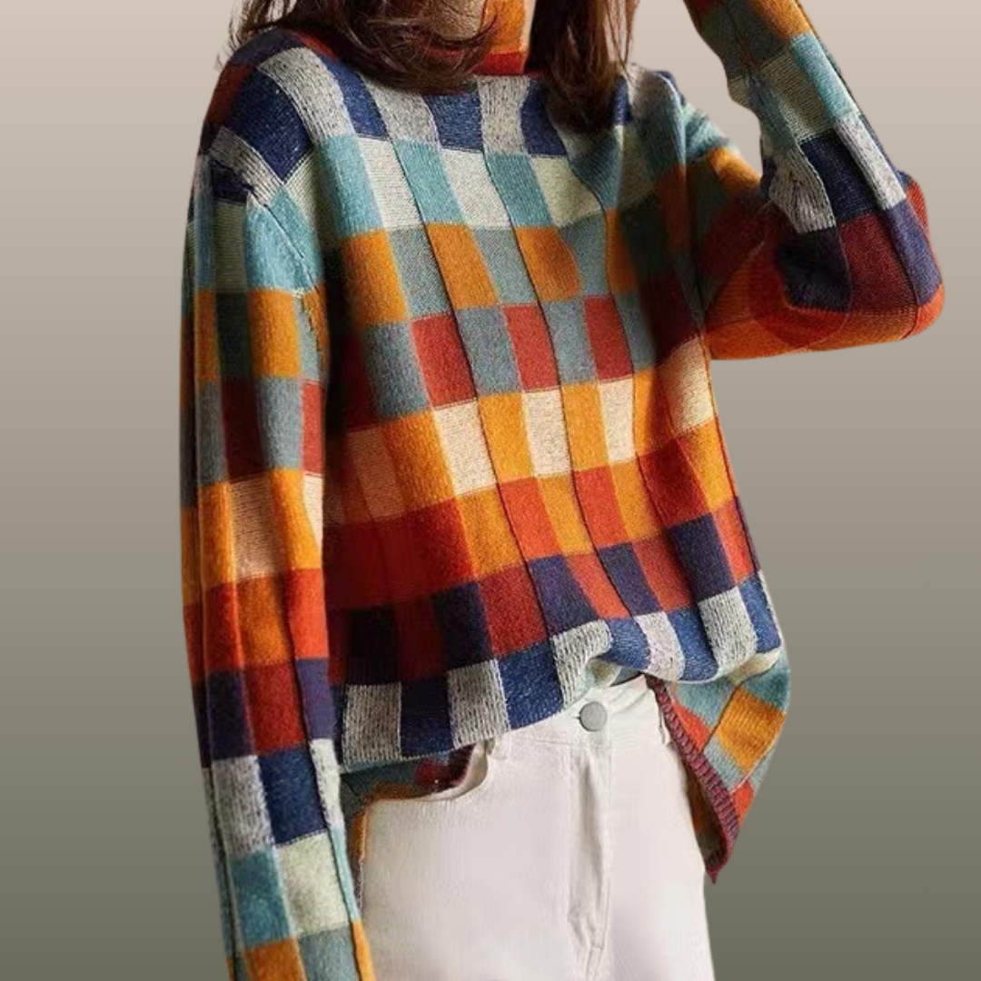 Agustina® | Patchworkowy sweter z golfem dla kobiet