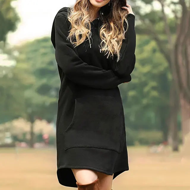 Agustina® | Długa bluza damska z kapturem i dużą kieszenią z przodu