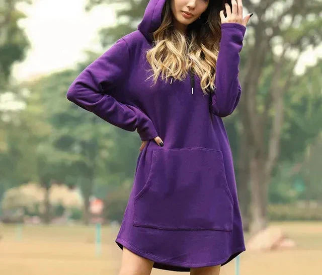 Agustina® | Długa bluza damska z kapturem i dużą kieszenią z przodu