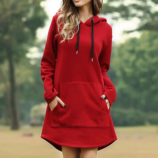 Agustina® | Długa bluza damska z kapturem i dużą kieszenią z przodu