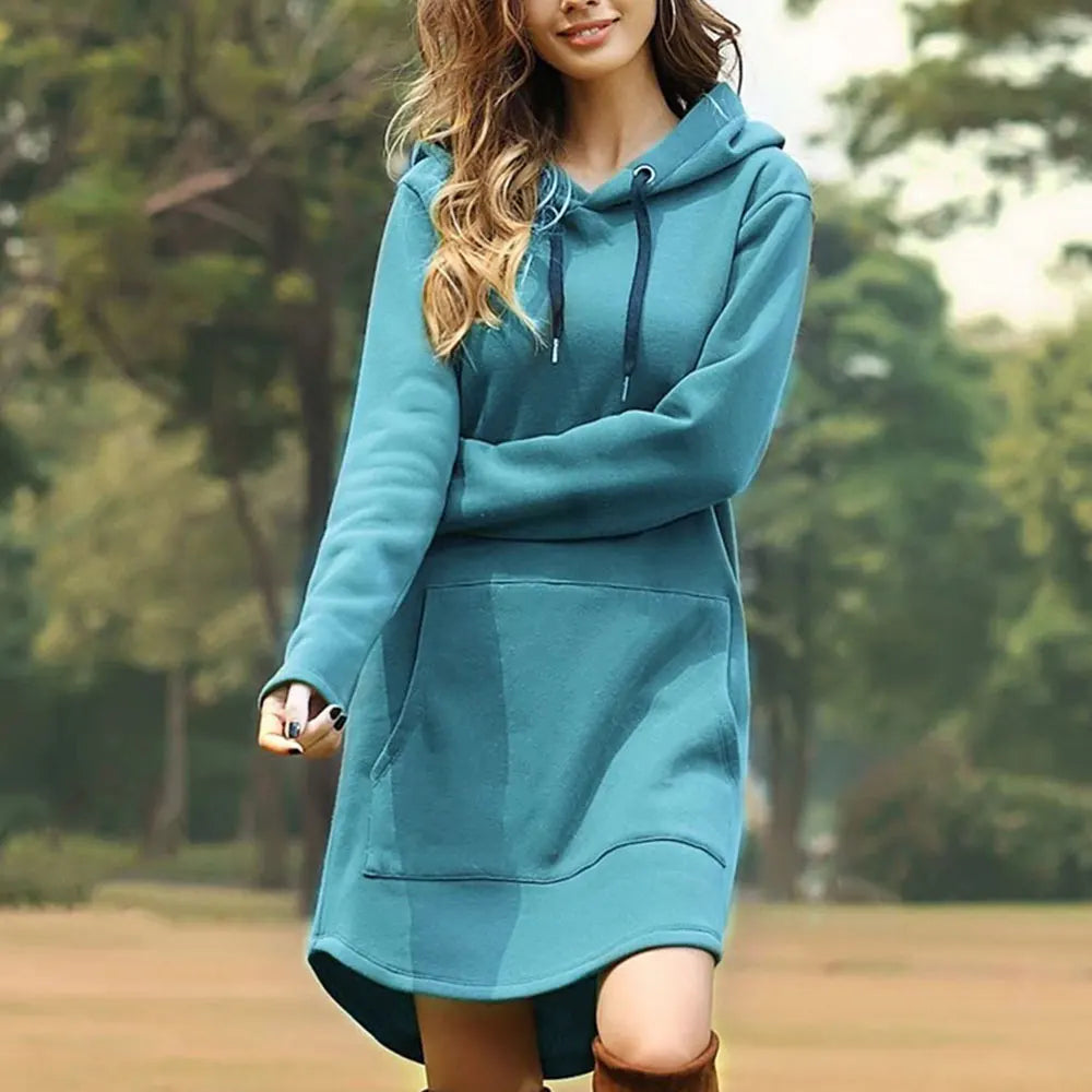 Agustina® | Długa bluza damska z kapturem i dużą kieszenią z przodu