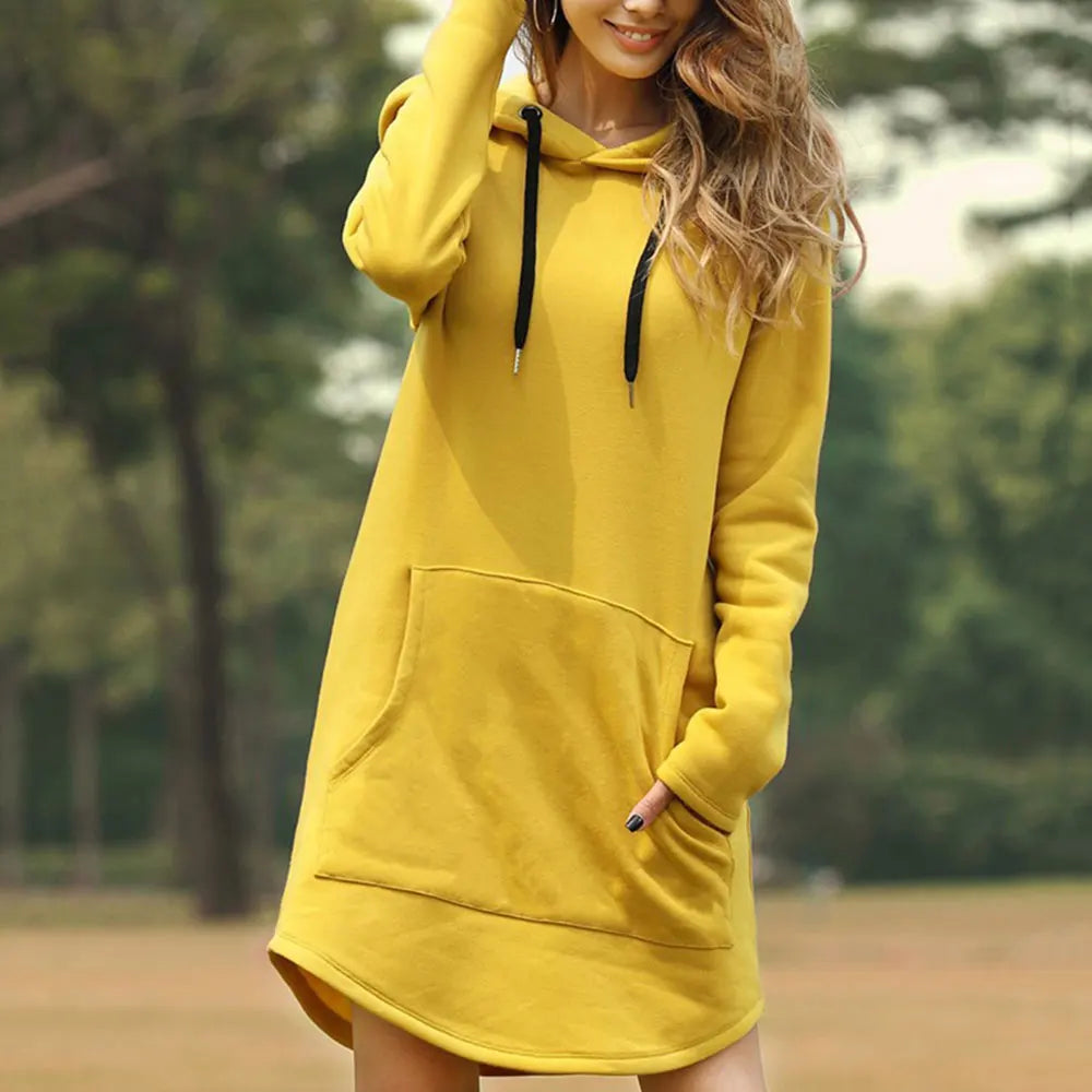 Agustina® | Długa bluza damska z kapturem i dużą kieszenią z przodu