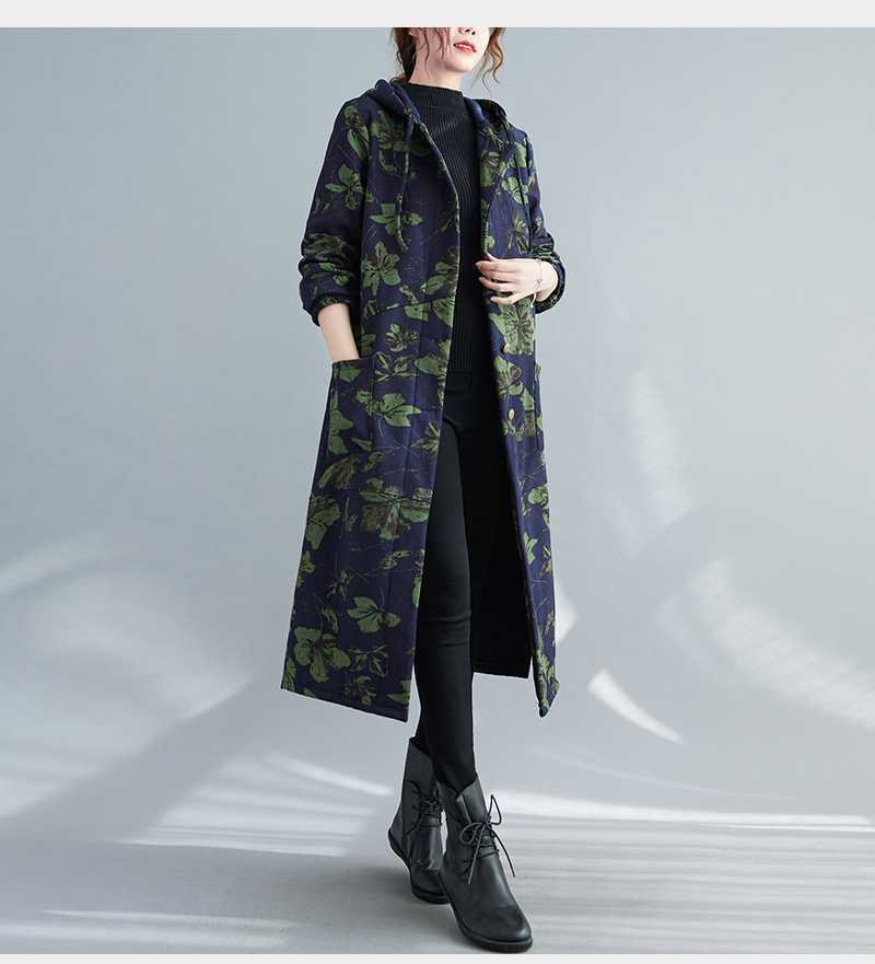 Mila® | Długi, bawełniany płaszcz zimowy z kapturem w stylu vintage
