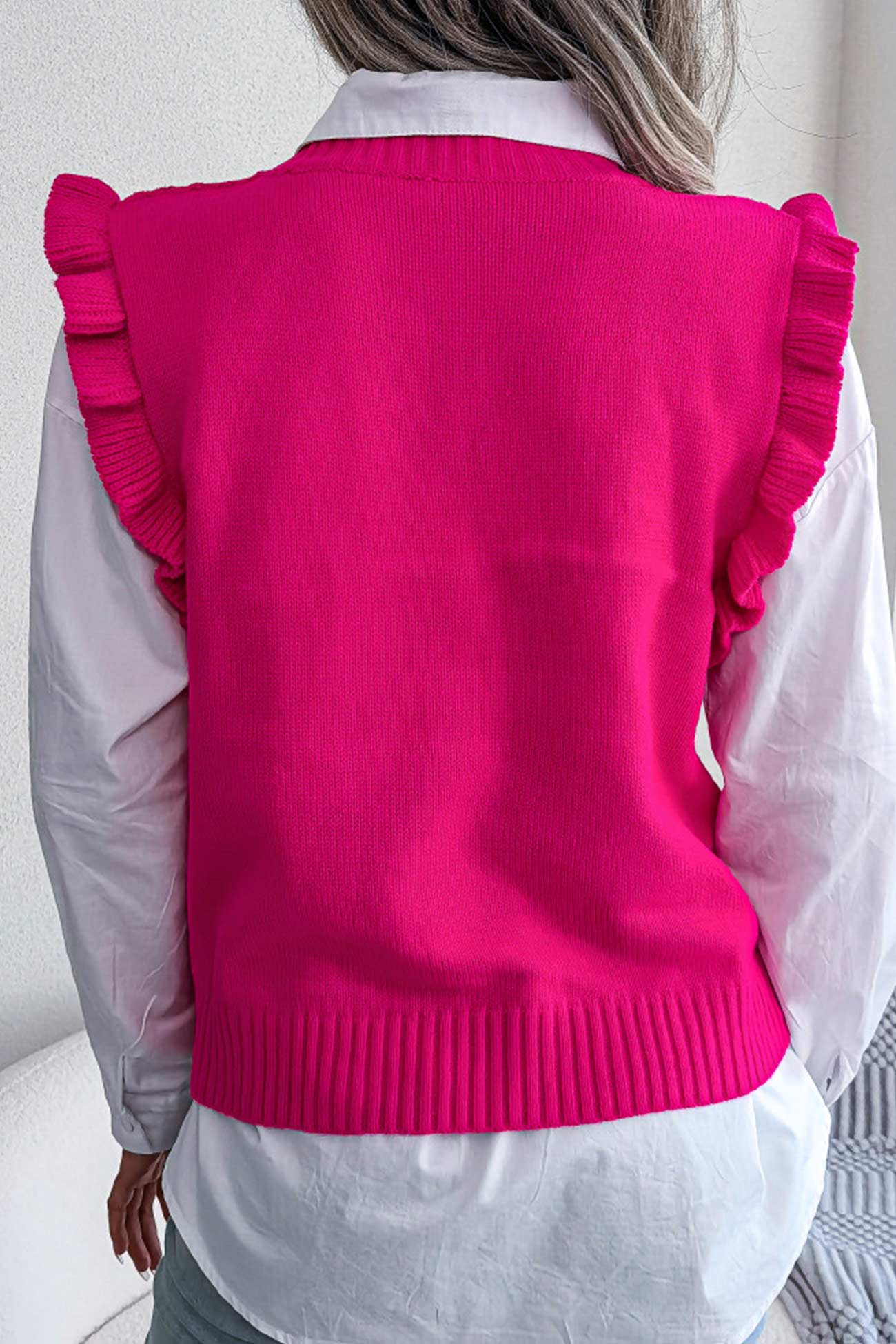 Aitana® | Sweter z kamizelką z dzianiny w stylu argyle z falbaną