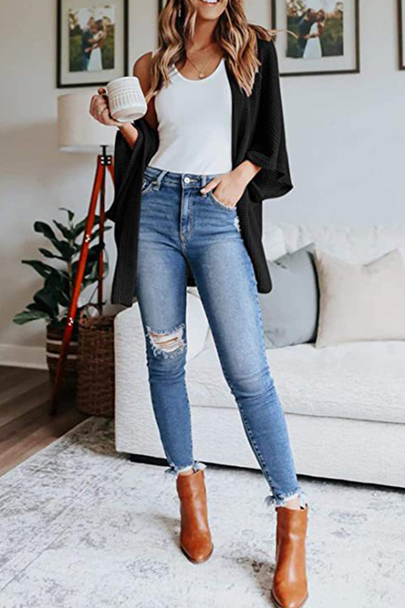 Adelina® | Kardigan z półrękawem w jednolitym kolorze