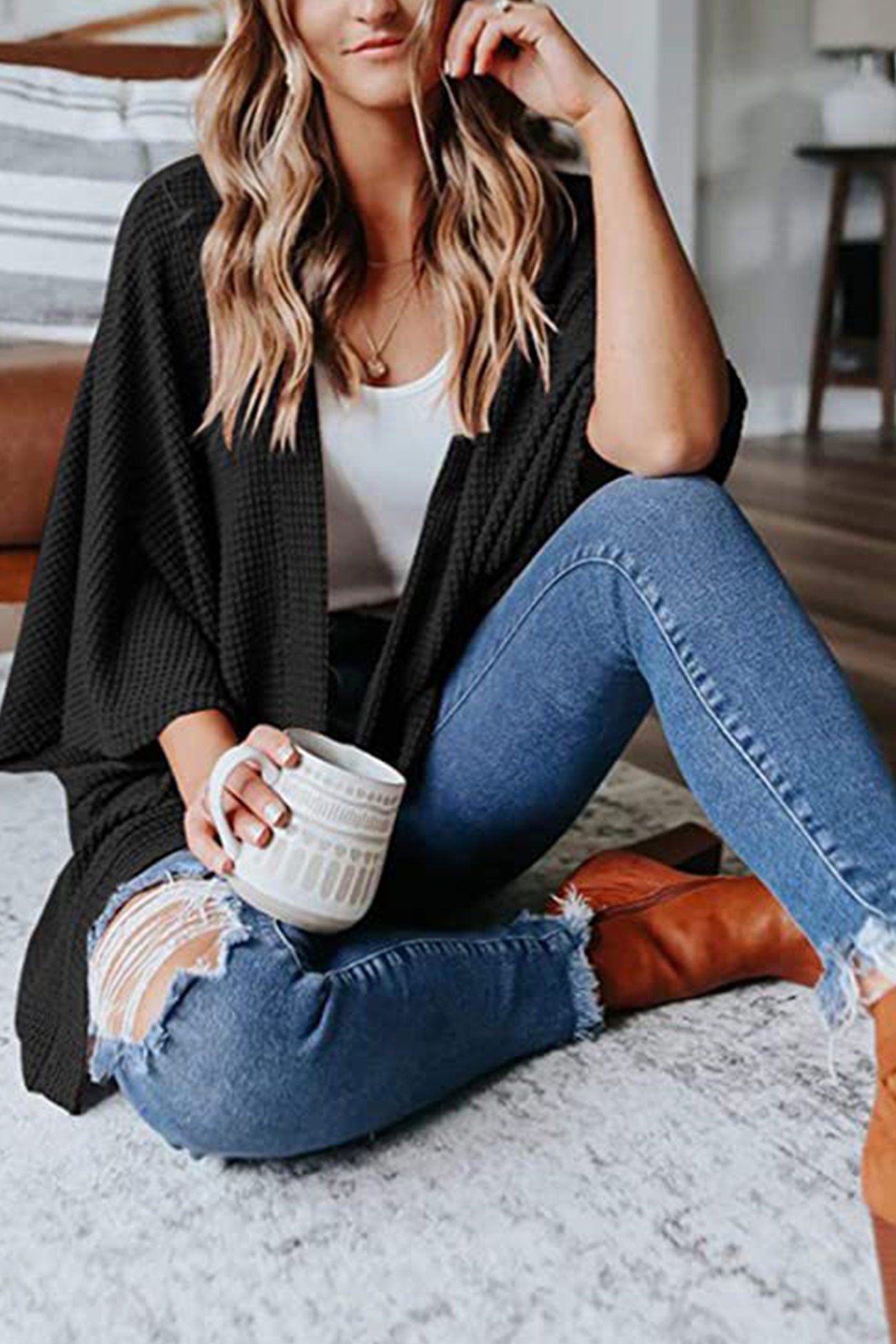 Adelina® | Kardigan z półrękawem w jednolitym kolorze