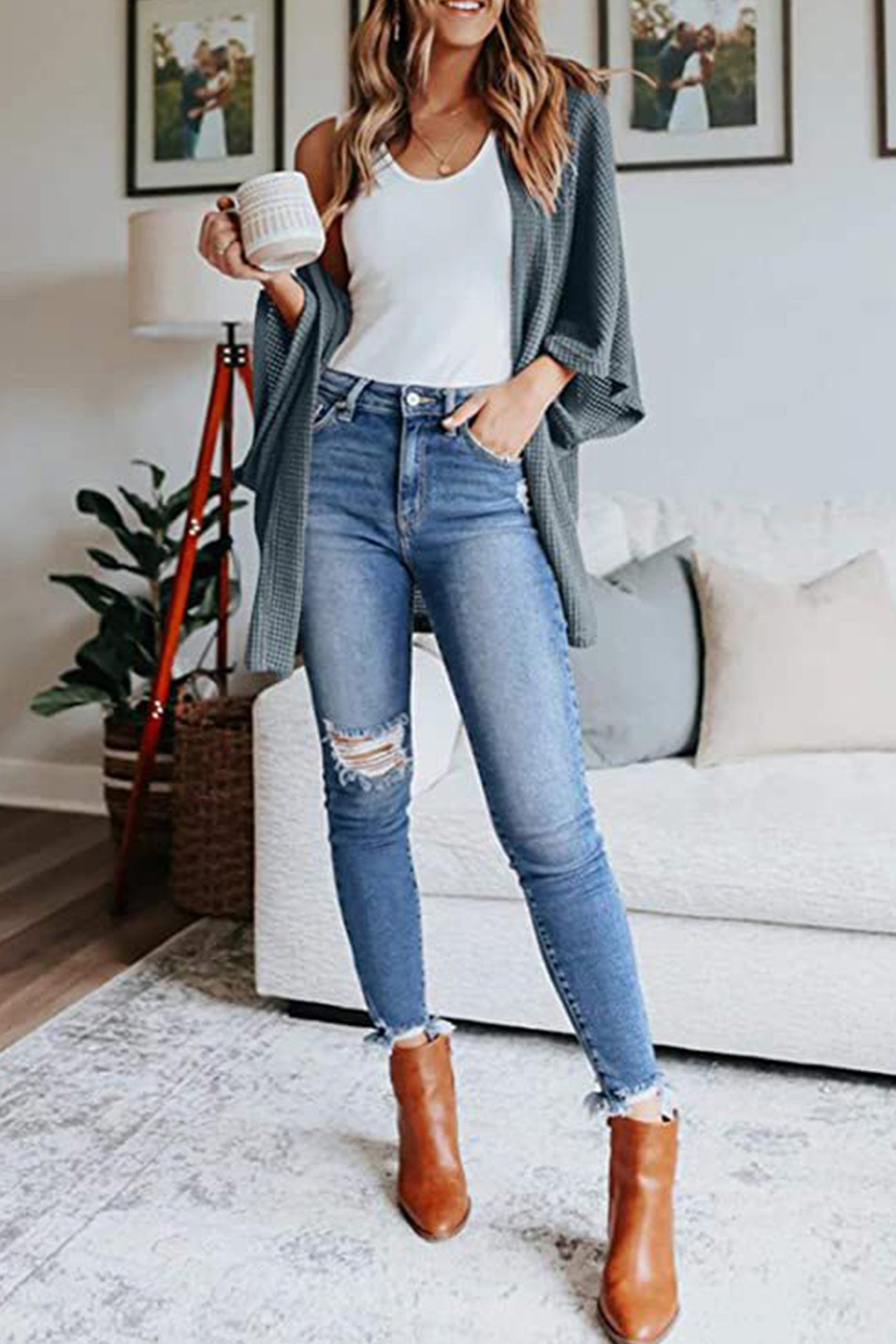 Adelina® | Kardigan z półrękawem w jednolitym kolorze