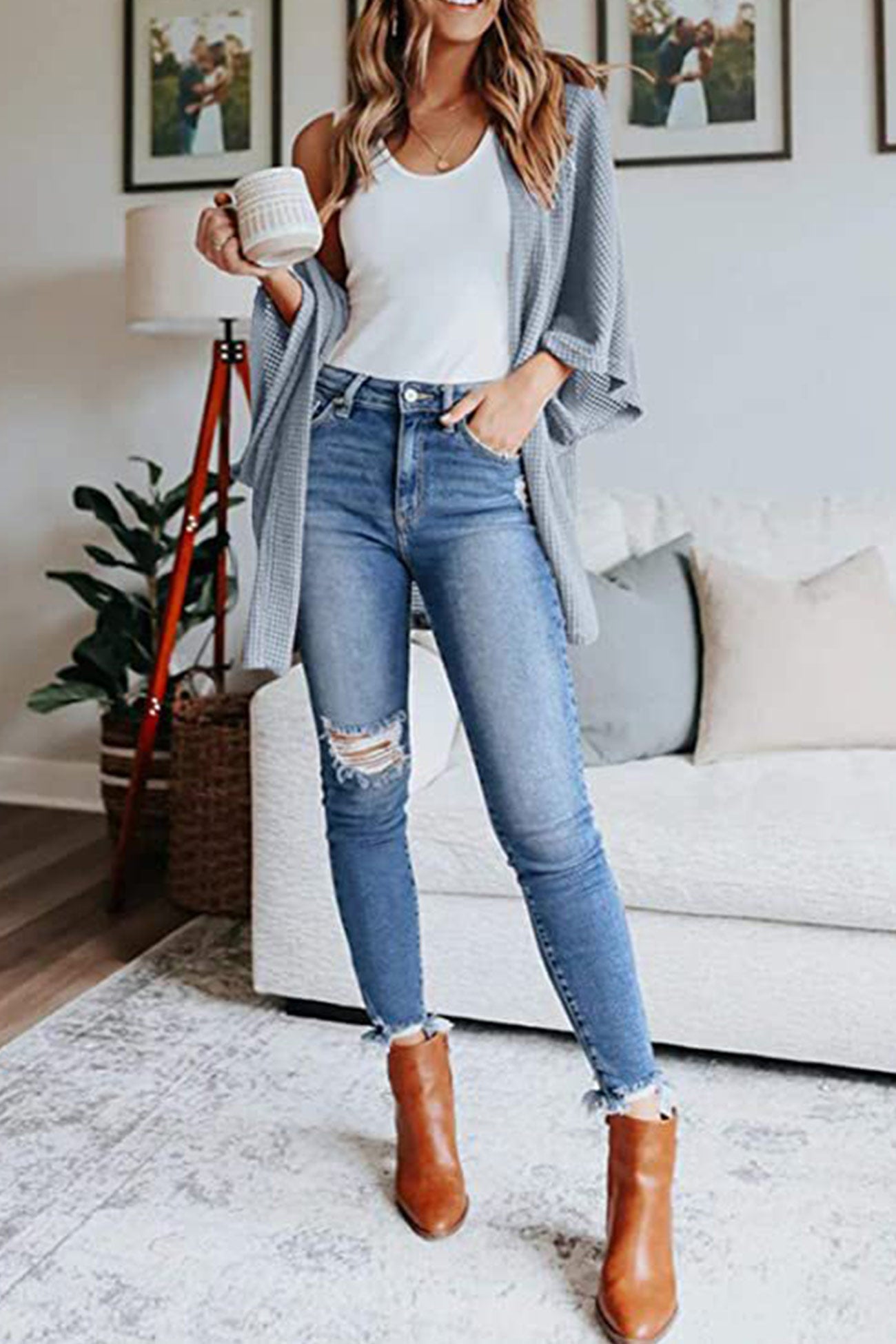 Adelina® | Kardigan z półrękawem w jednolitym kolorze