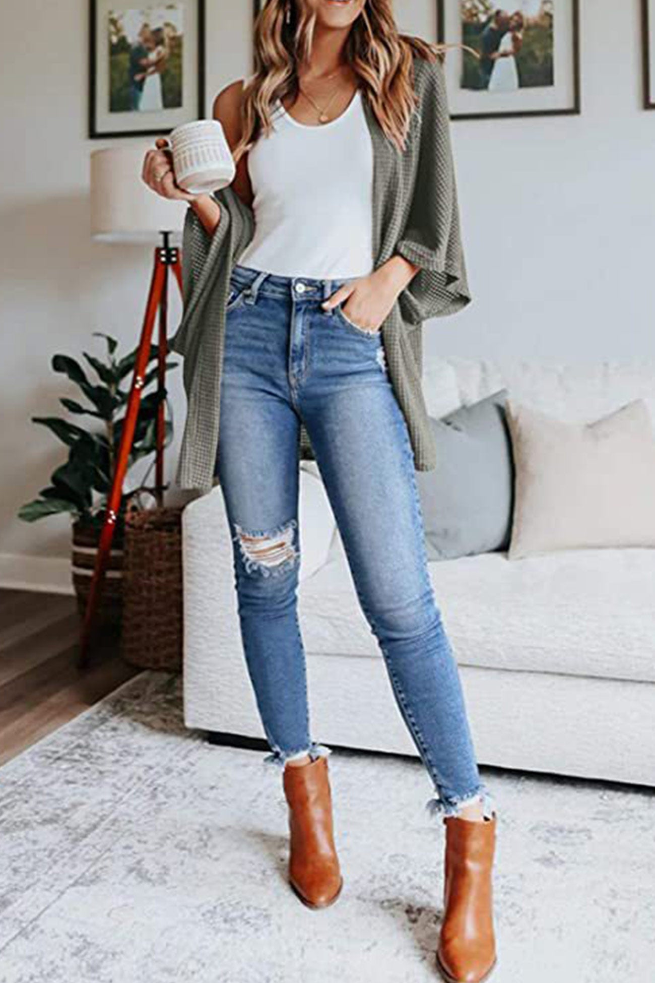 Adelina® | Kardigan z półrękawem w jednolitym kolorze