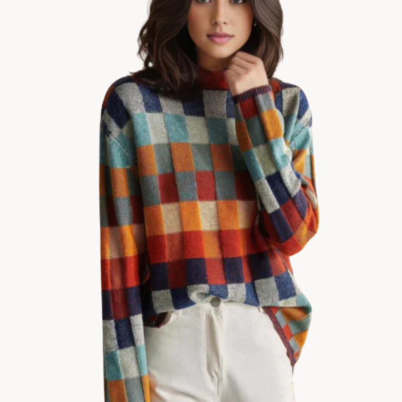 Agustina® | Patchworkowy sweter z golfem dla kobiet