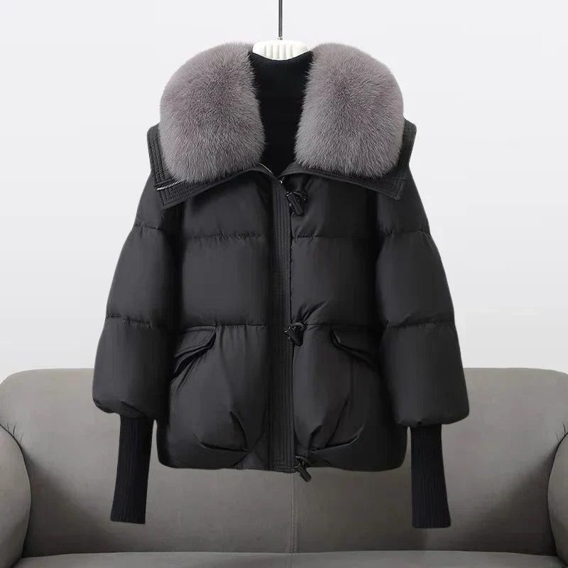 Adelaida® | Elegancki damski płaszcz puchowy z futrzanym kołnierzem