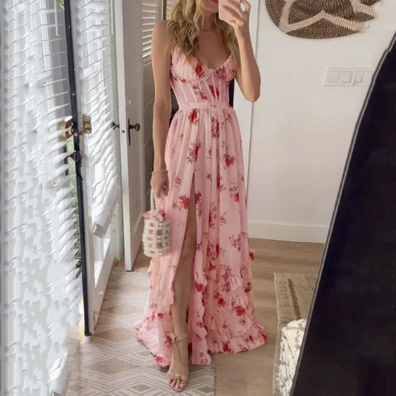 Alessandra® | Długa sukienka w kwiaty „Kyla” z rozcięciem