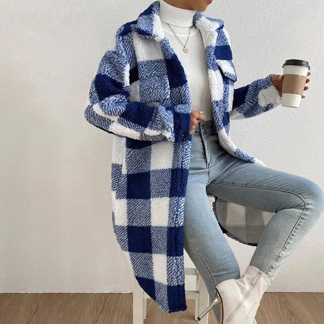 Alessia® | Kurtka damska w kratkę z polarową podszewką