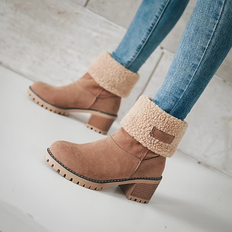 Adriana® | Puszyste botki za kostkę na grubym obcasie