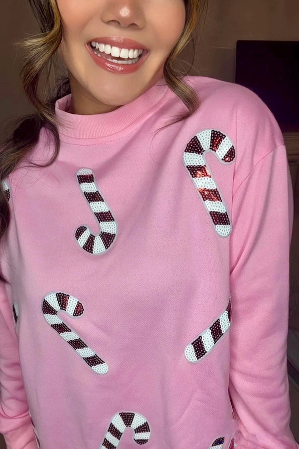 Melanie® | Świąteczna, cekinowa, swobodna bluza z długim rękawem i okrągłym dekoltem