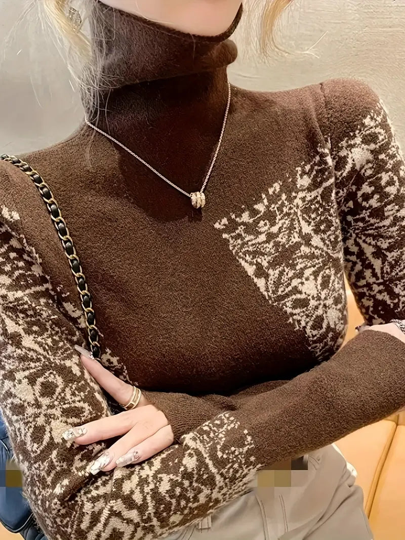 Melisa® | Sweter z golfem w graficzny wzór, elegancki sweter z długim rękawem