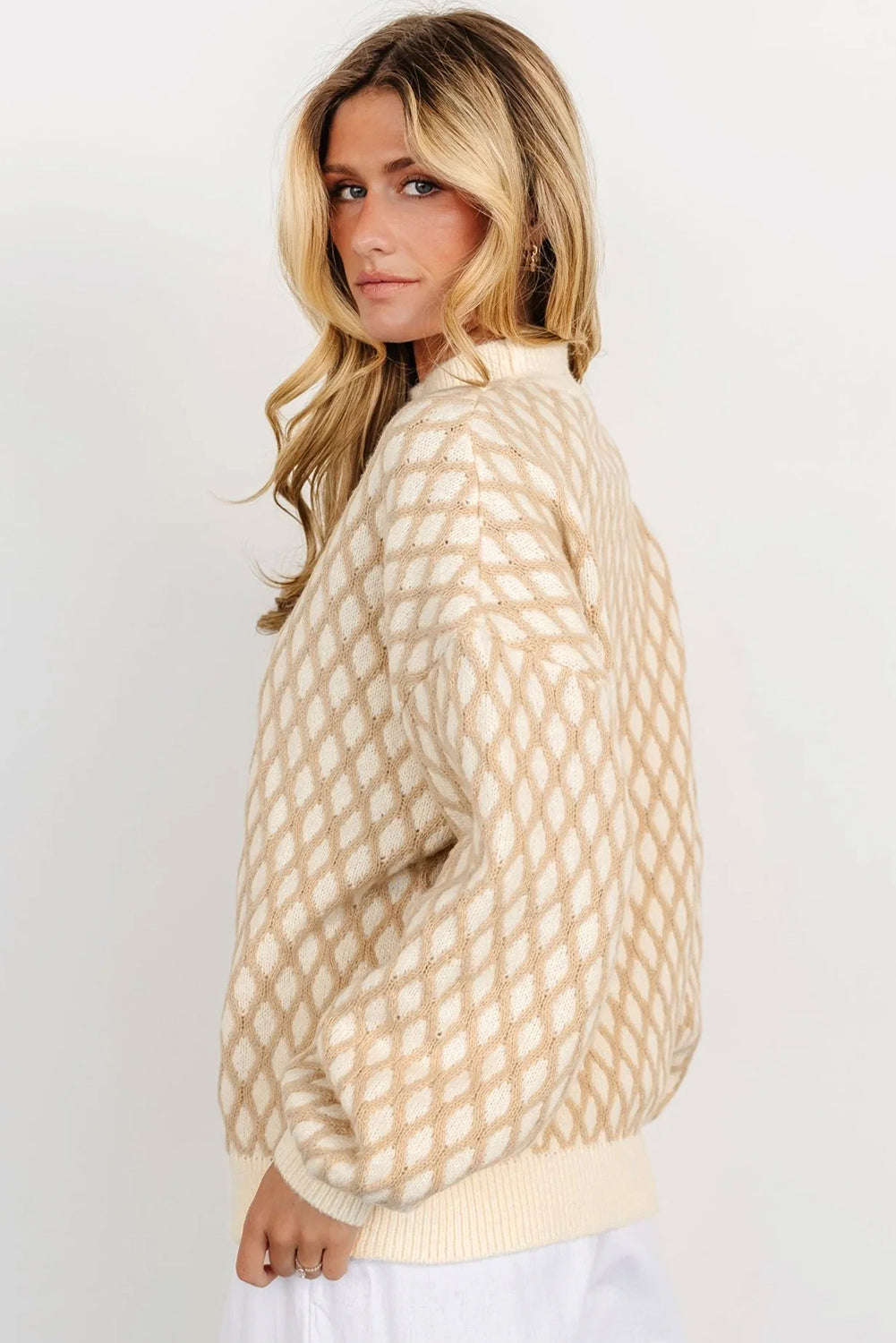 Miriam® | Sweter z długim rękawem, stójką i wzorem w romby