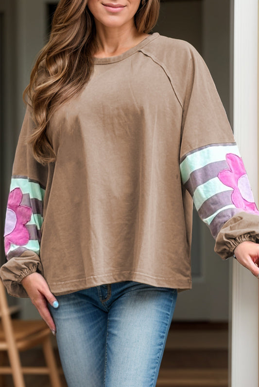 Alba® | Bluzka w kwiaty plus size z okrągłym dekoltem i długimi rękawami