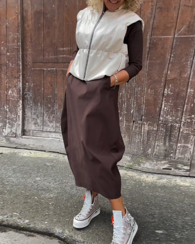Alicja® | Elegancka, prosta sukienka Prosta z długim rękawem i kieszeniami