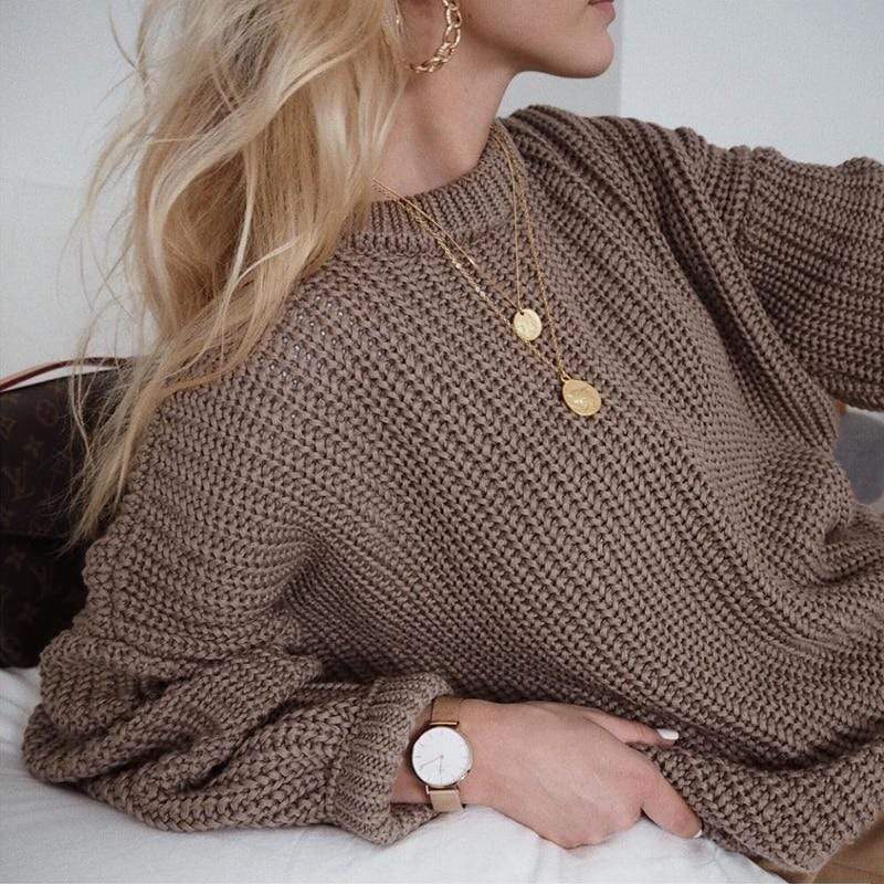 Adriana® | Dzianinowy luźny, jesienny sweter damski
