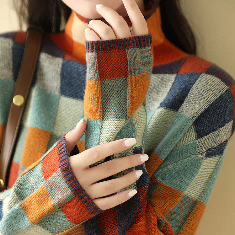 Agustina® | Patchworkowy sweter z golfem dla kobiet