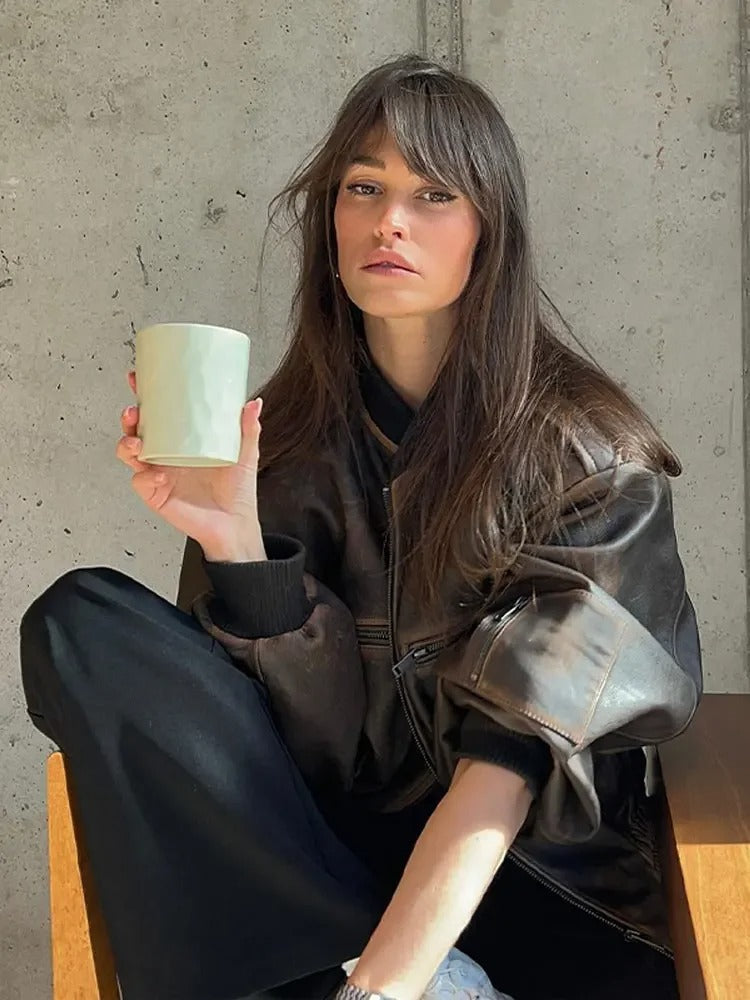 Miriam® | Damska kurtka bomber ze skóry vintage