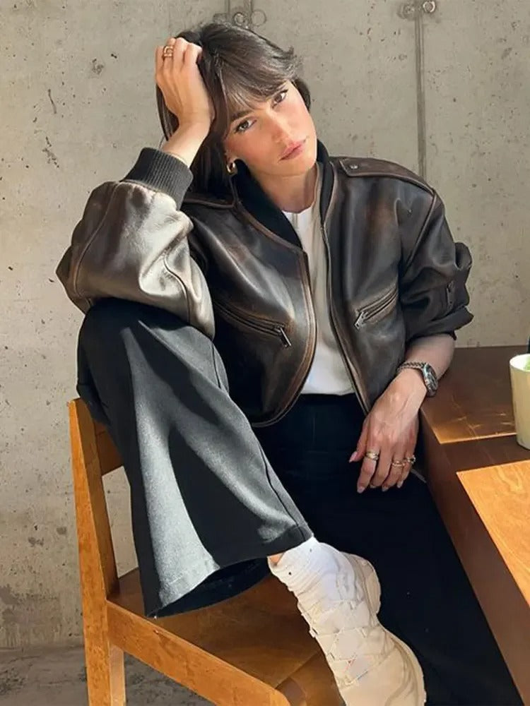 Miriam® | Damska kurtka bomber ze skóry vintage