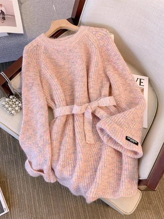 Melanie® | Damski sweter bawełniany o luźnej dzianinie z paskiem