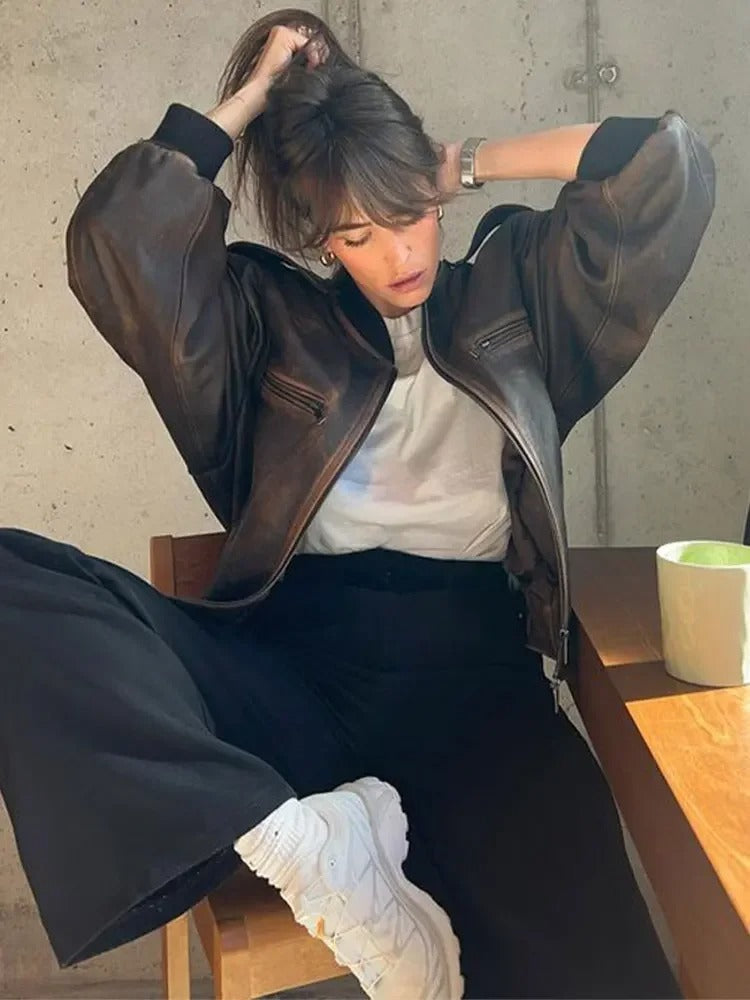 Miriam® | Damska kurtka bomber ze skóry vintage