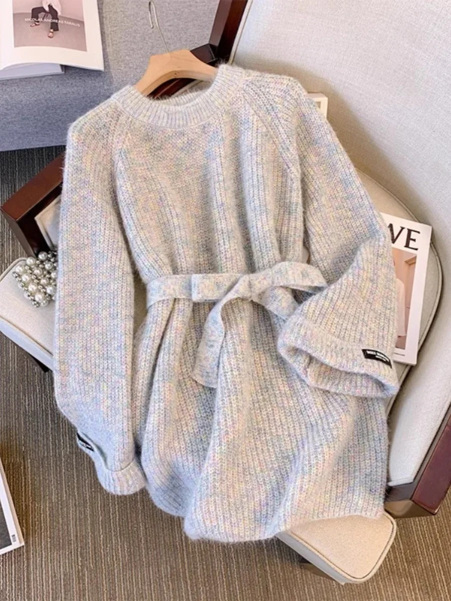 Melanie® | Damski sweter bawełniany o luźnej dzianinie z paskiem