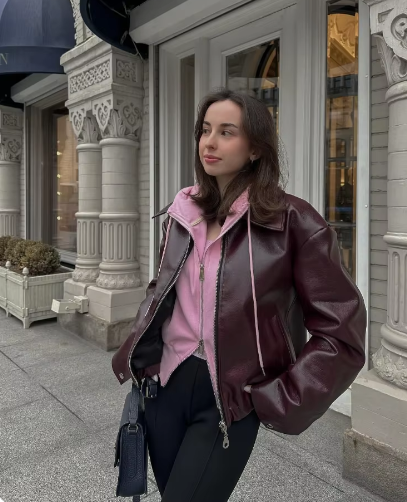 Adriana® | Kurtka vintage z solidnej skóry, z kołnierzem z klapami