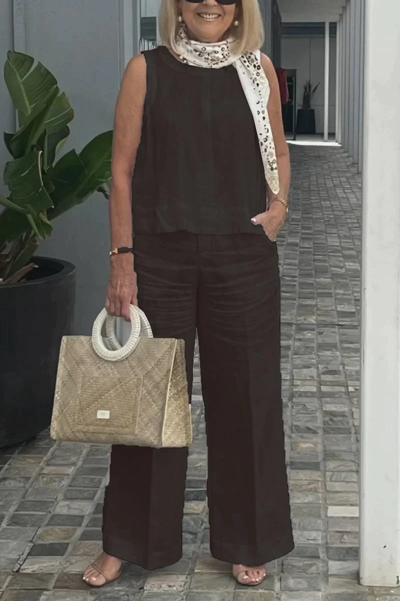 Veronica - Bawełniany i lniany kombinezon bez rękawów