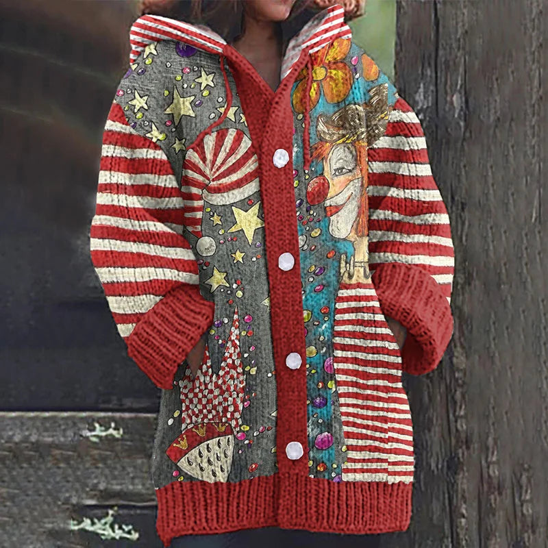 COLONIA Carnival Clown Stripes Casualowy sweter z dzianiny z kapturem