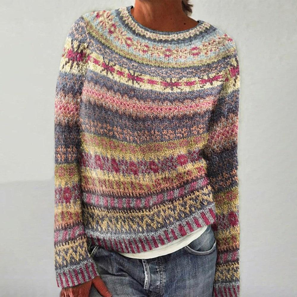Brenda - Elegancki Wielokolorowy Sweter z Nadrukiem