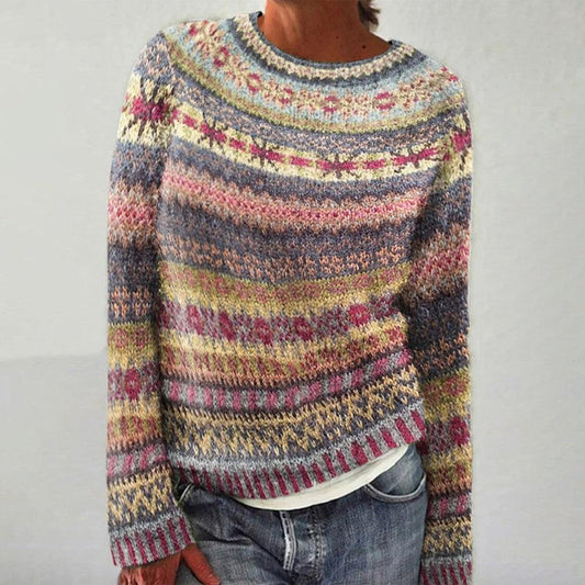Brenda - Elegancki Wielokolorowy Sweter z Nadrukiem