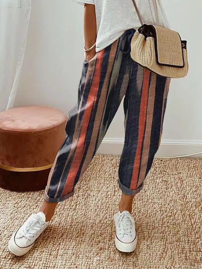 Damskie spodnie casualowe w paski w stylu vintage