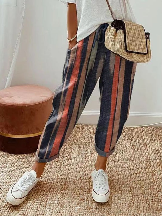 Damskie spodnie casualowe w paski w stylu vintage