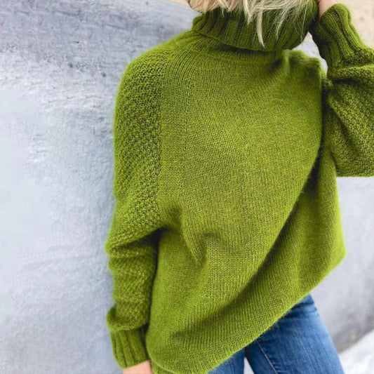 Oversizowy sweter z dzianiny z golfem Grass Green