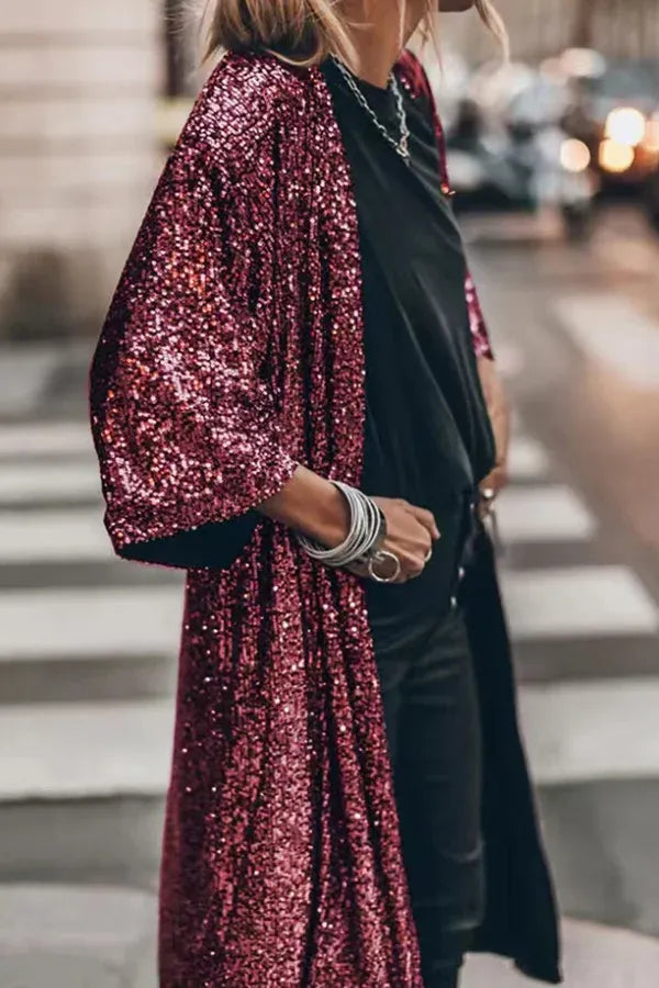 Kimono z cekinowymi rękawami w stylu disco glamour