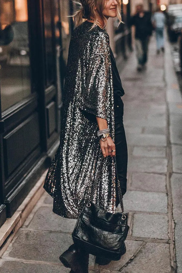 Kimono z cekinowymi rękawami w stylu disco glamour